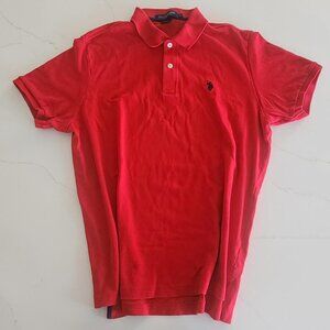U.S. Polo Assn Sz L Shirt Men Red Cotton Short Sleeve Logo 2 button Golf Luxury